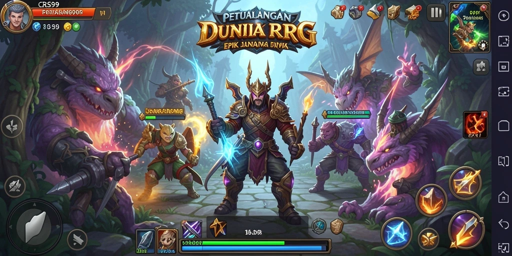 Tangkapan layar CRS99 menunjukkan pertarungan epik dalam dunia RPG yang memukau.