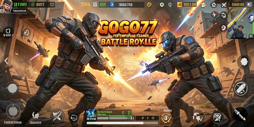 Gameplay intens dari GOGO77 di medan perang Battle Royale.