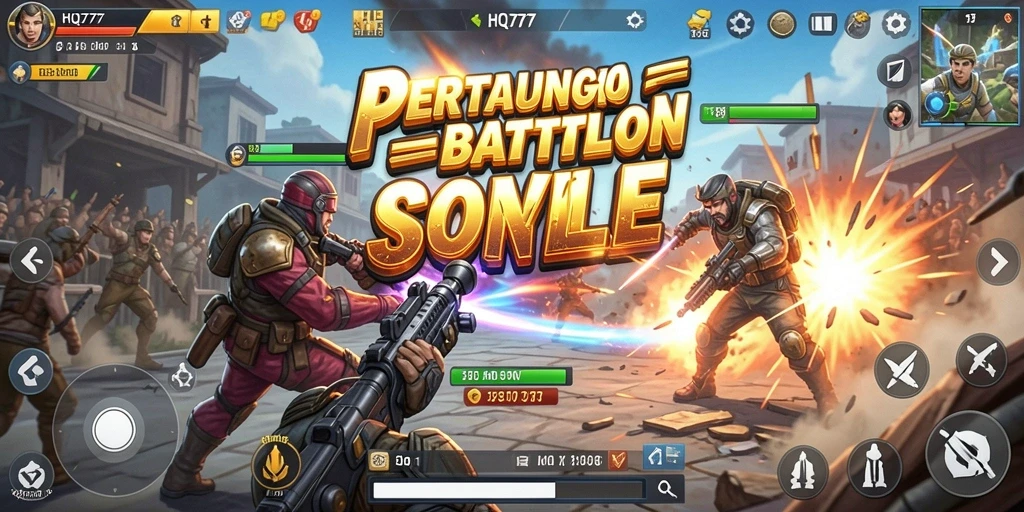 Tampilan gameplay HQ777 menampilkan aksi Battle Royale yang intens dan mendebarkan.