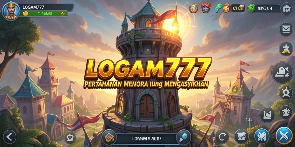 Screenshot utama LOGAM777 menampilkan pertahanan menara yang mengesankan.