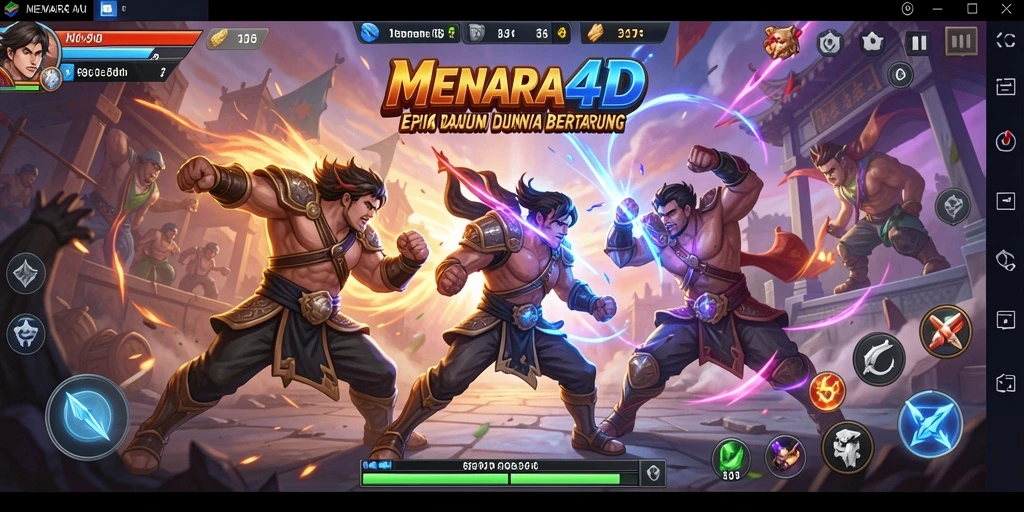 Tampilan gameplay MENARA4D yang mendebarkan di arena pertarungan.