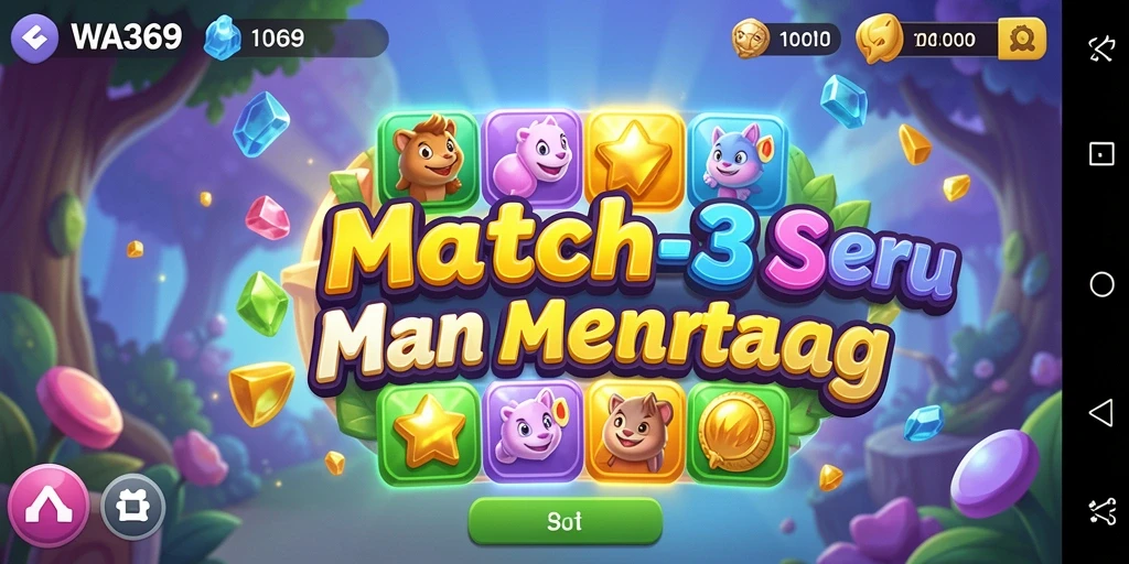 Gameplay Match-3 yang seru dan penuh warna.